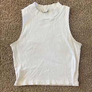 Uniqlo White Ribbed Crop Tank Top